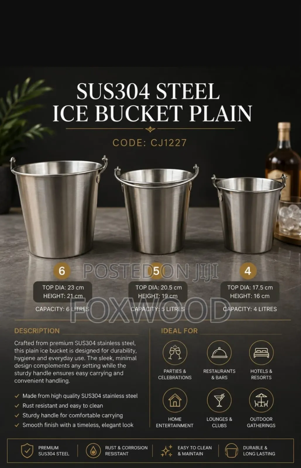 Steel Ice Bucket With Handle 1.1l