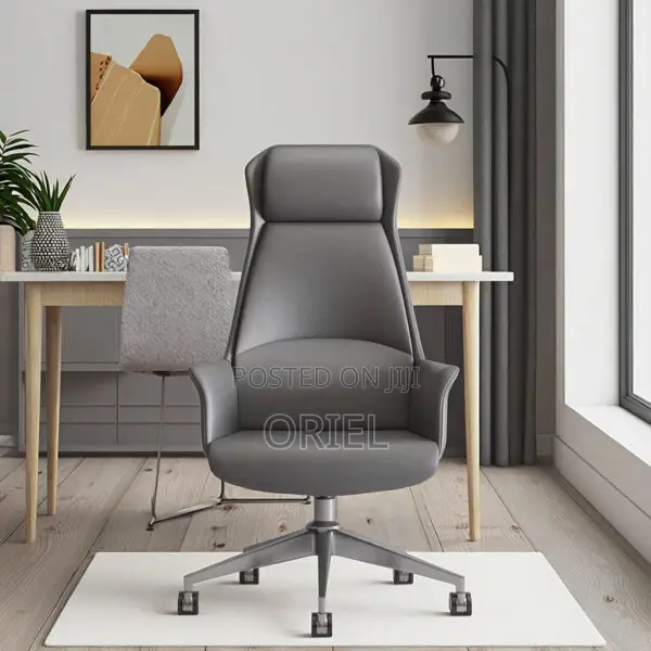 Office Chair : Executive Grey Ergonomic Office Leather Chair