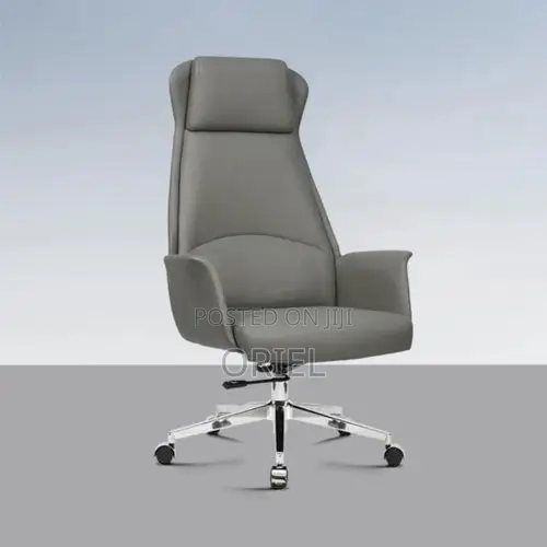 Office Chair : Executive Grey Ergonomic Office Leather Chair