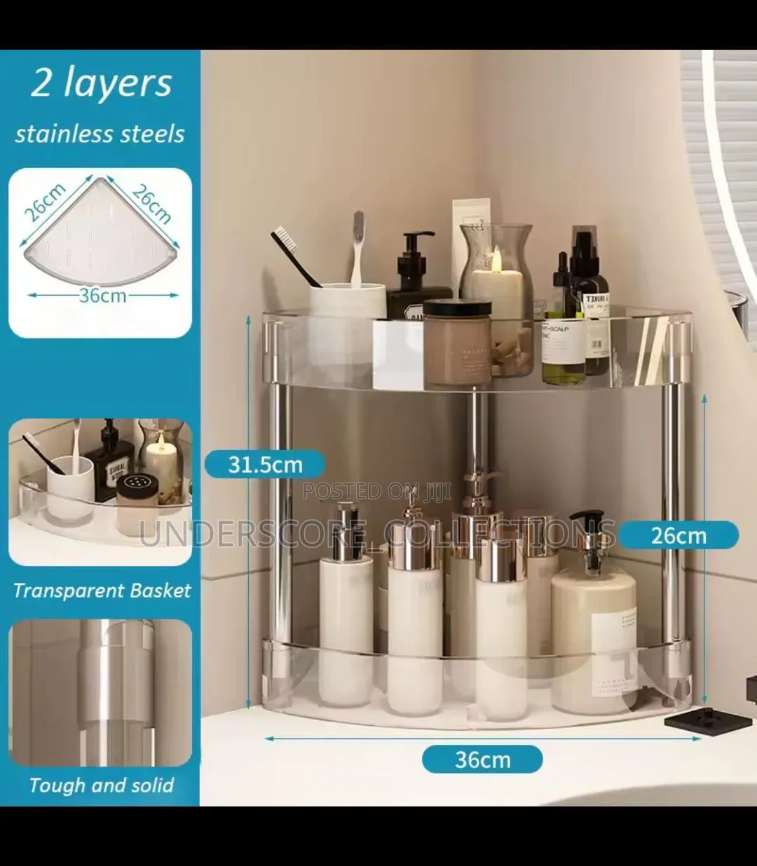 2 Layered Stainless Steel Wheeled Corner Storage Shelf