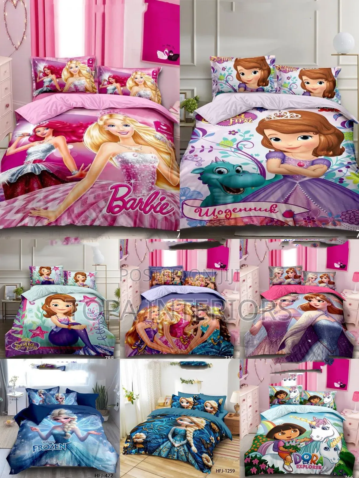 Kids Bedding Cartoon Duvets Set With Pink Themed Colours