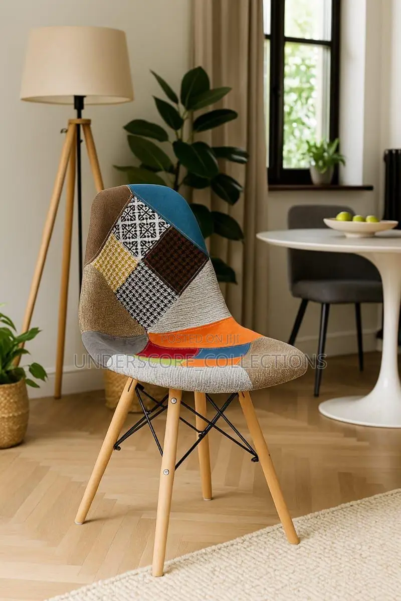 Patchwork Eames Chair and Pedestal Dining Table