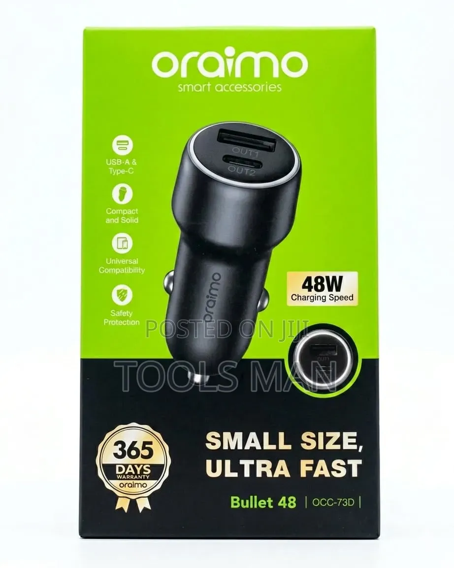 Oraimo Bullet 48w Dual Port Fast Car Charger (Usb-a Type-C).