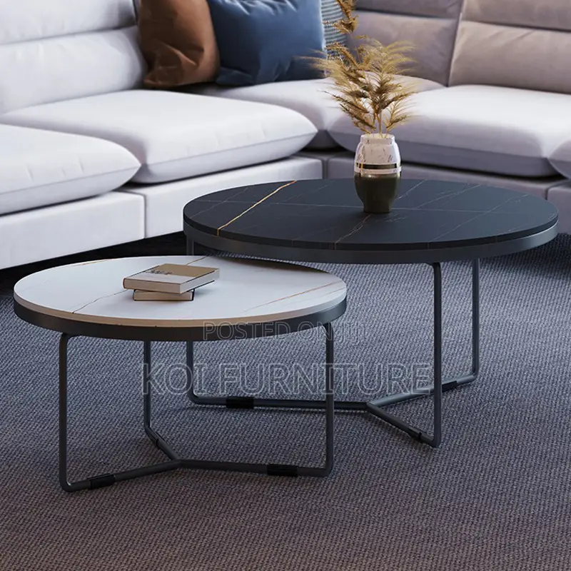 Coffee Table; Round Marble Coffee Table With Metal Frame