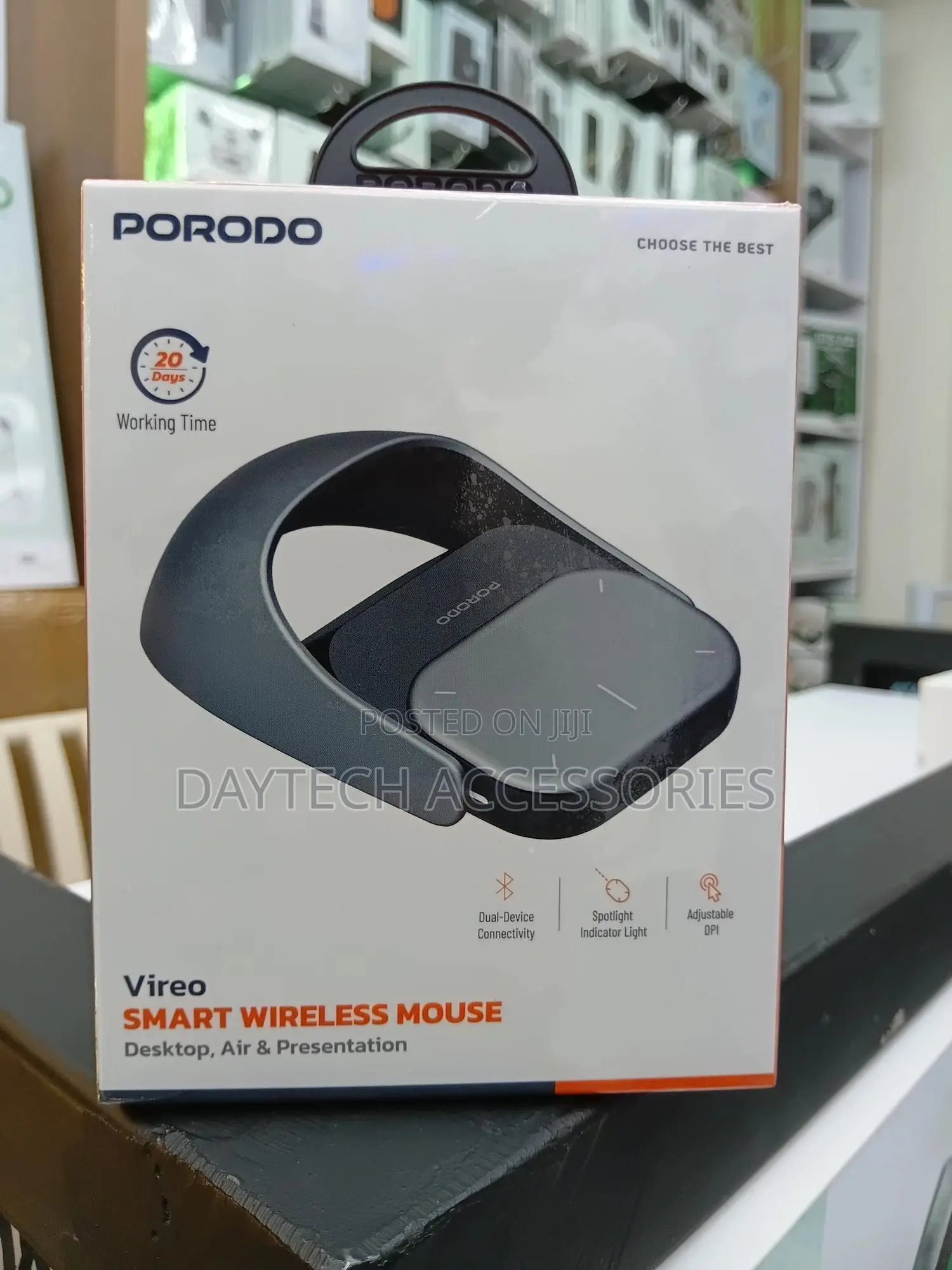 This Is a Porodo Vireo Smart Wireless Mouse in Gray.