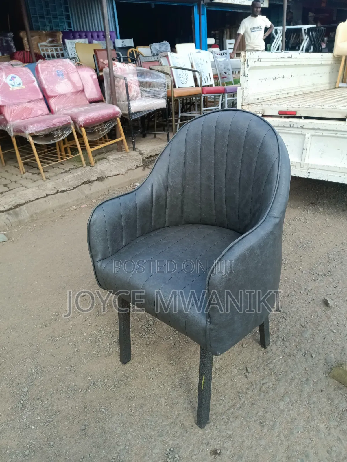 Modern Restaurant Seat or Manicure Seat, Leather Grey 