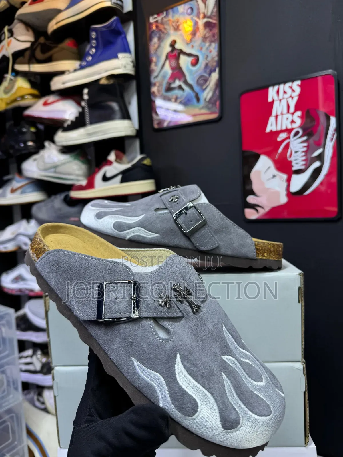 Grey Birkenstock “Flame Print” Clog Sandals
