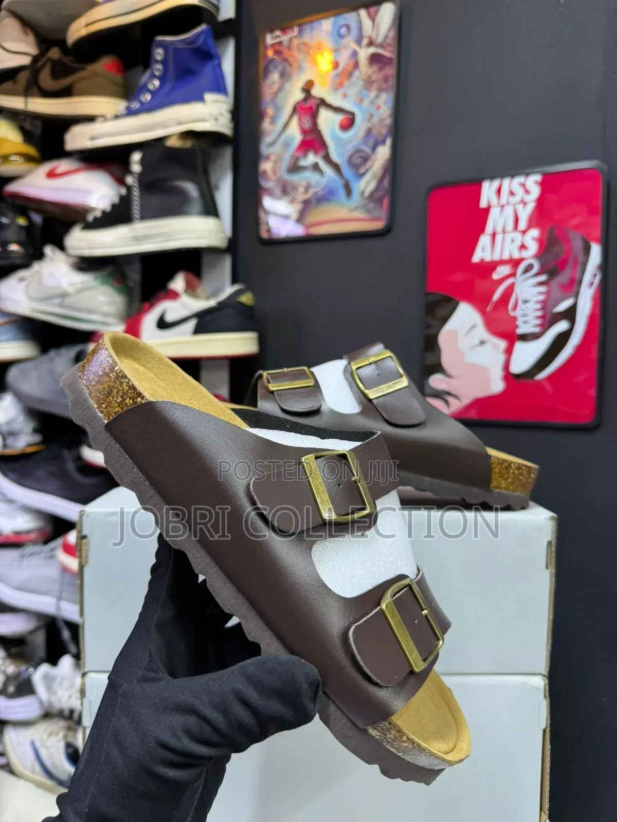 Brown Buckle Cork Leather Sandals
