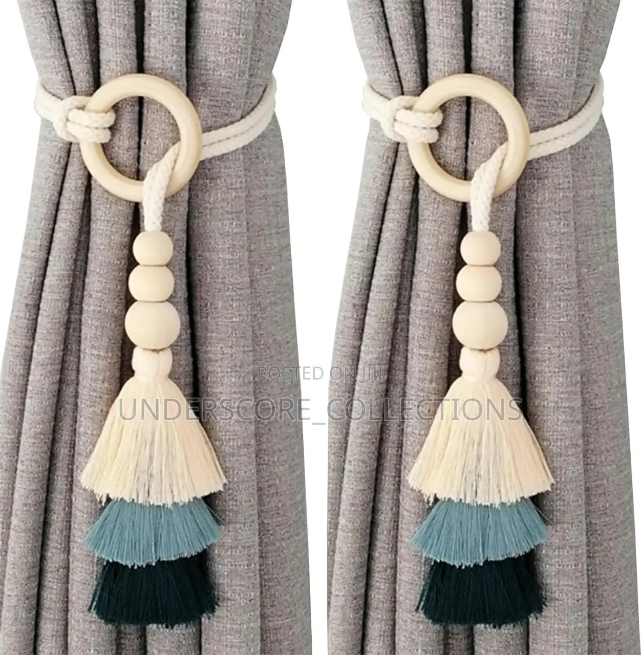 2 Pieces Tassel Curtain Tie Backs, Wooden Bead