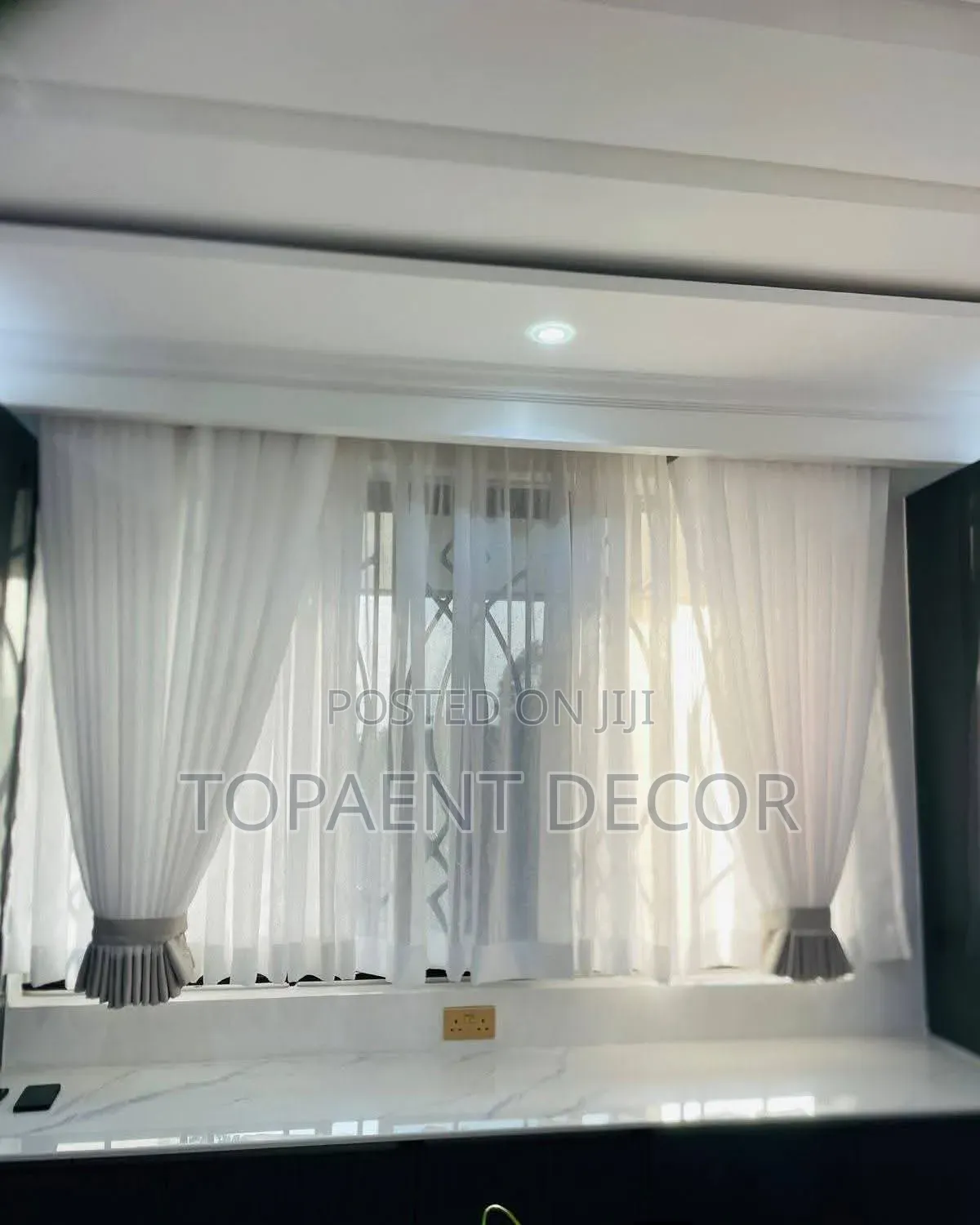 White Window Kitchen Set of Curtains and Sheers