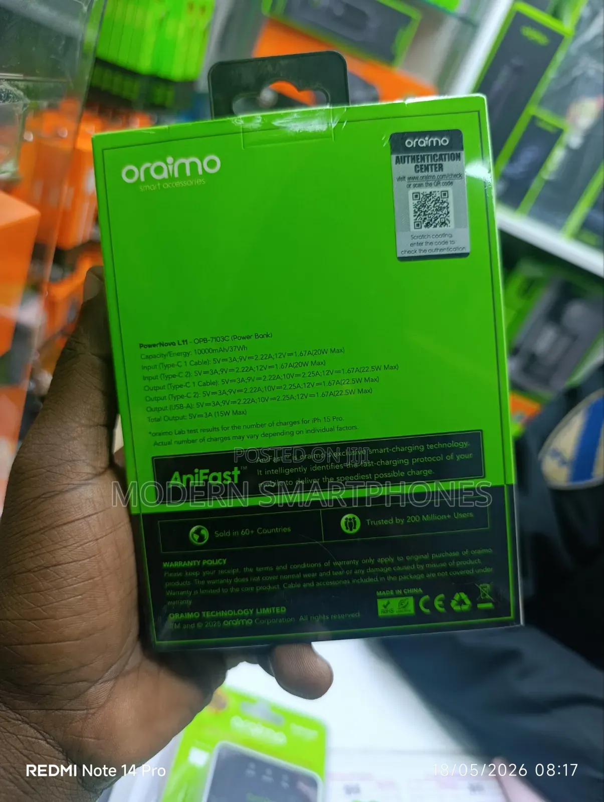 Oraimo Powernova Lmah Pocket Sized 22.5w Fast Charging