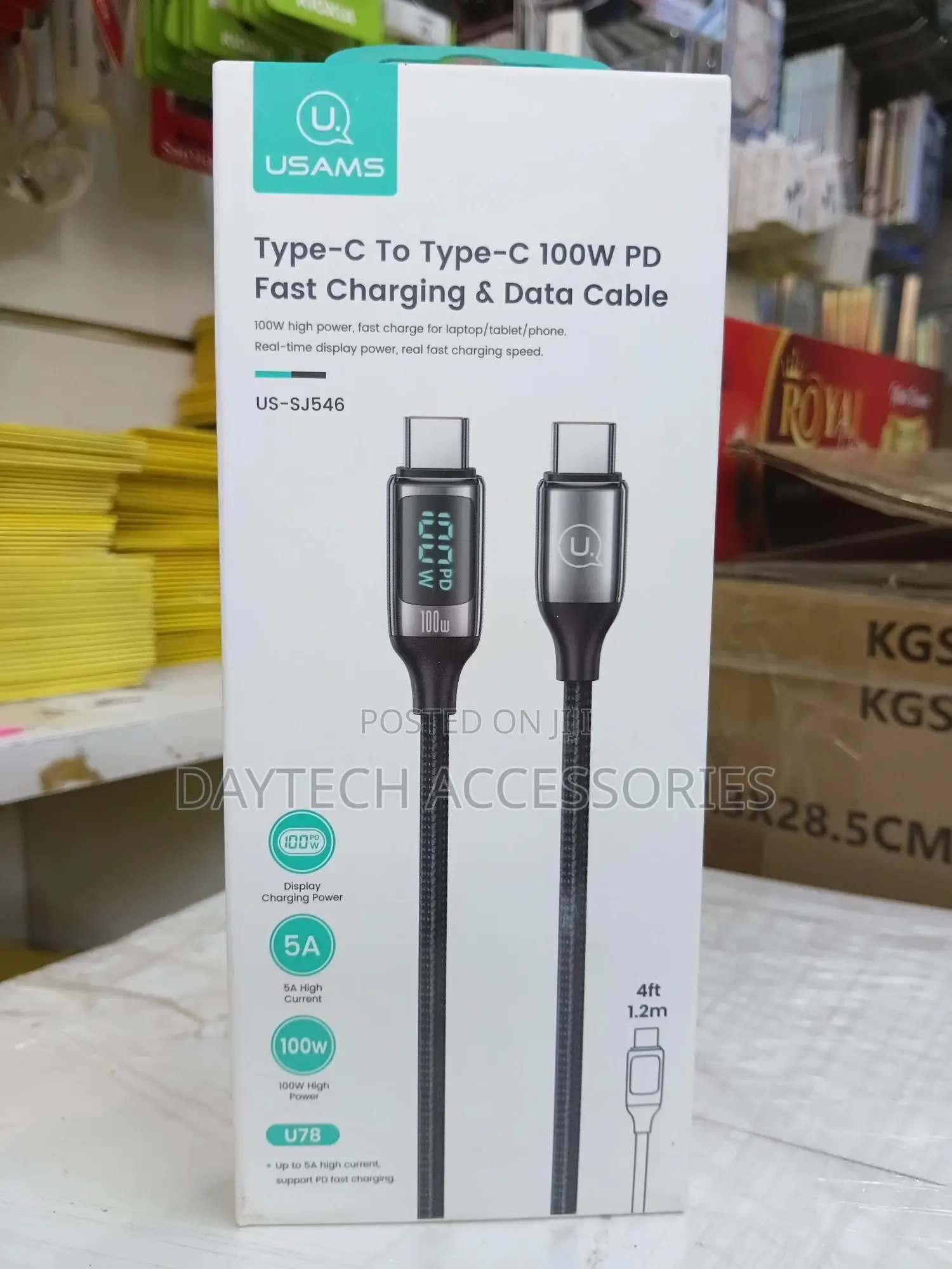 Usams 100w Pd Led Display Type C to Type C Fast Charge 1.2m