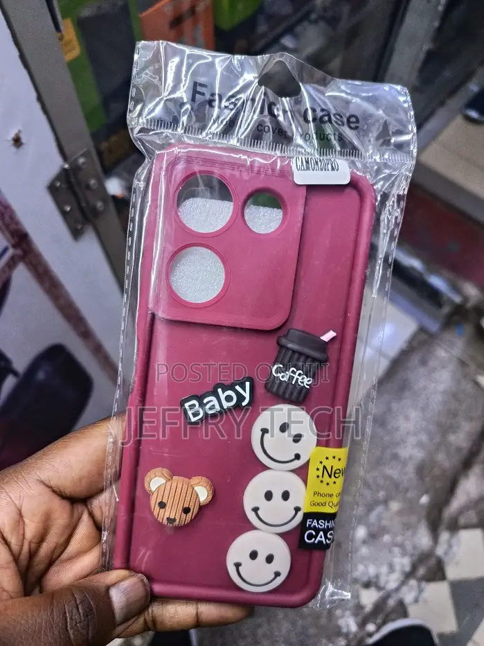 Burgundy Silicone Case With 3d Cartoon for a Tecno Camon 20 Pro.