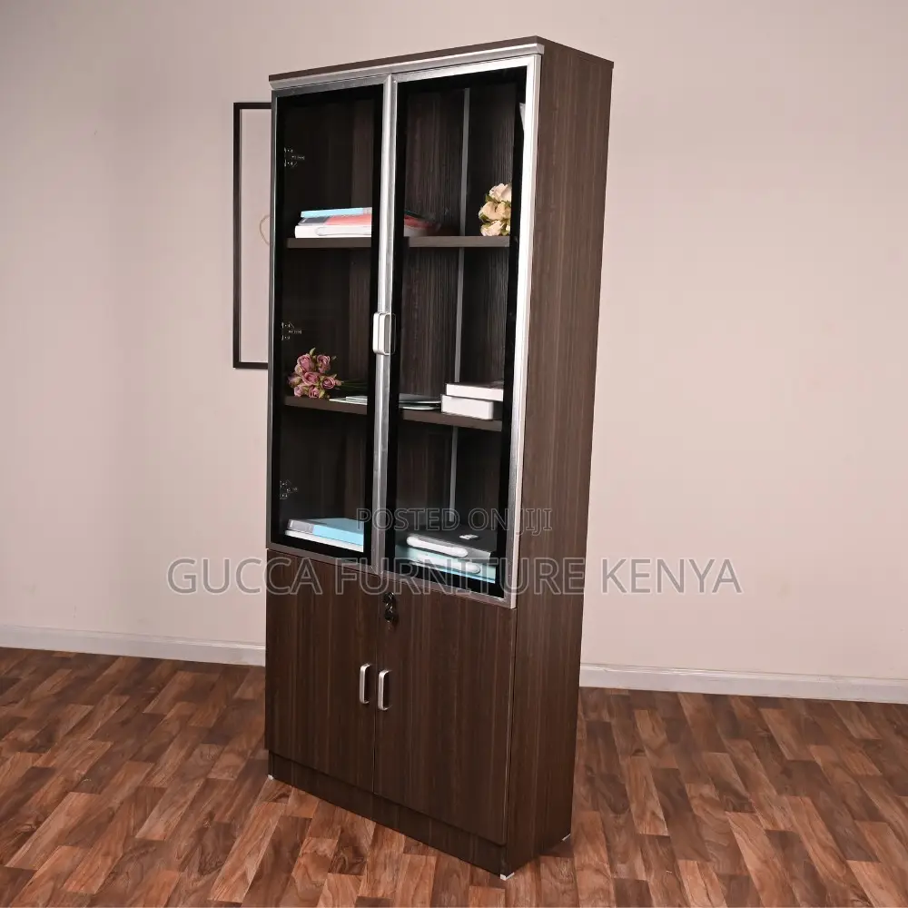 Office 2-Door Wooden Shelf Display Cabinet