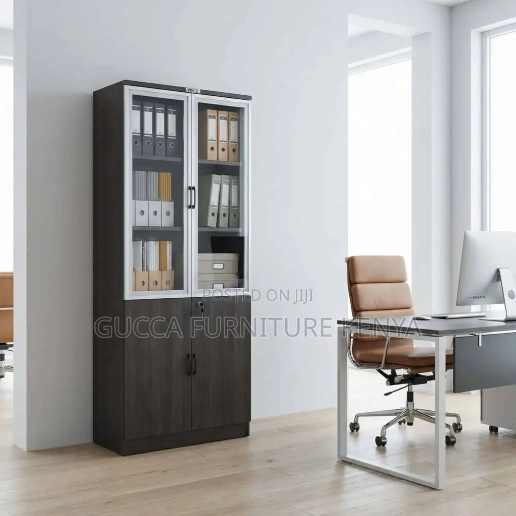 Office 2-Door Wooden Shelf Display Cabinet