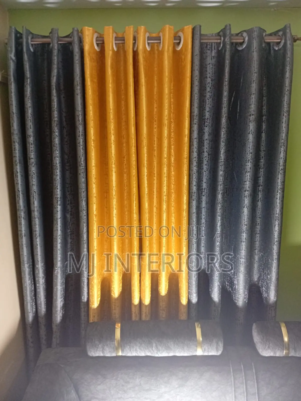 Grey/Yellow Blackout Curtains - Heavy Duty
