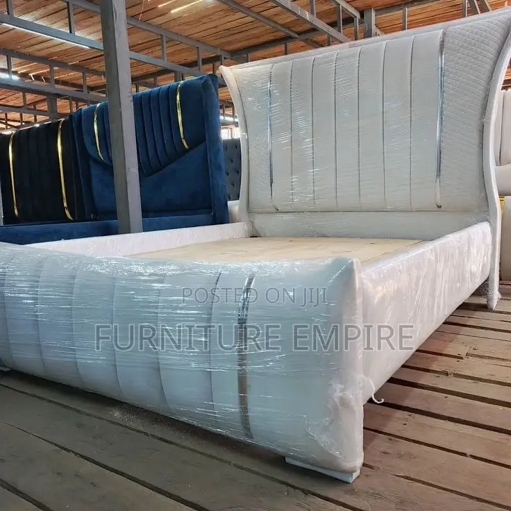 Luxury Curved Upholstered Bed Metallic Accents