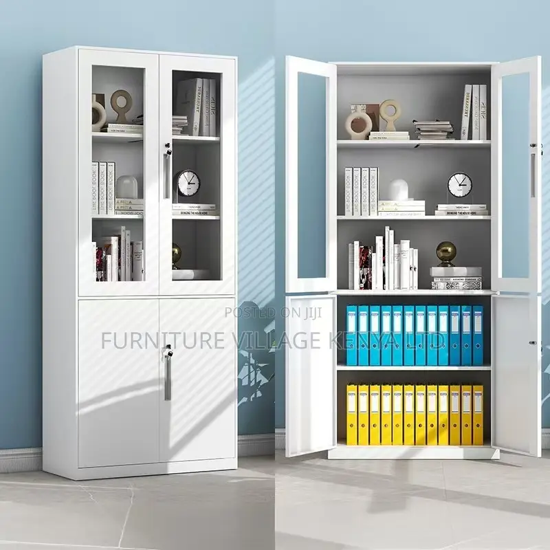 2-Door White Steel Glass Front Display File Cabinet
