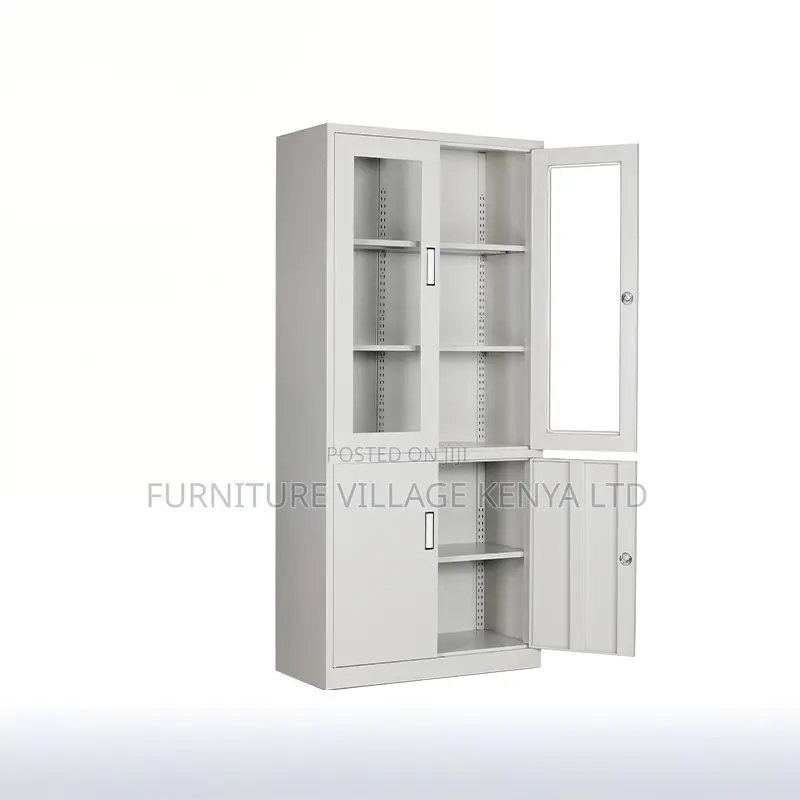 2-Door White Steel Glass Front Display File Cabinet
