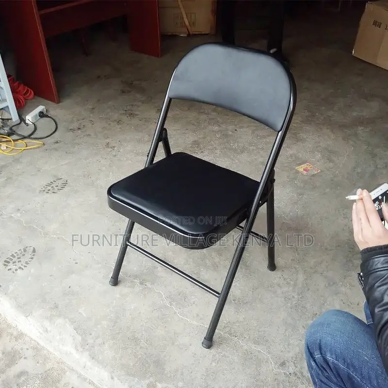 Black Armless Leather Padded Folding Desk Chair