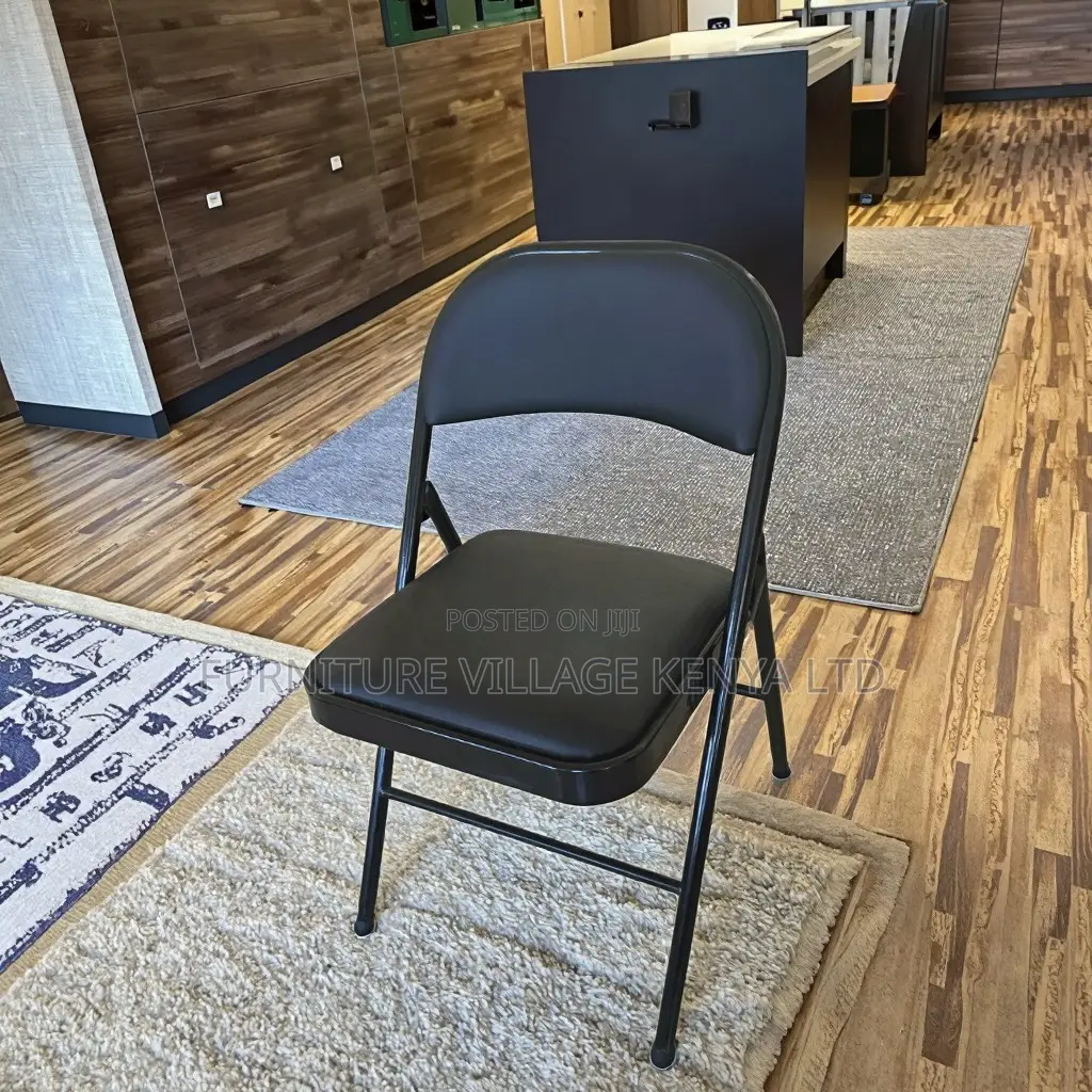 Black Armless Leather Padded Folding Desk Chair