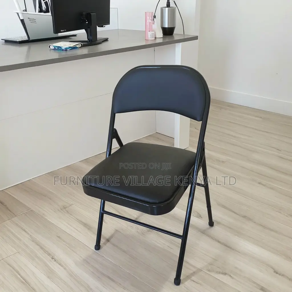 Black Armless Leather Padded Folding Desk Chair