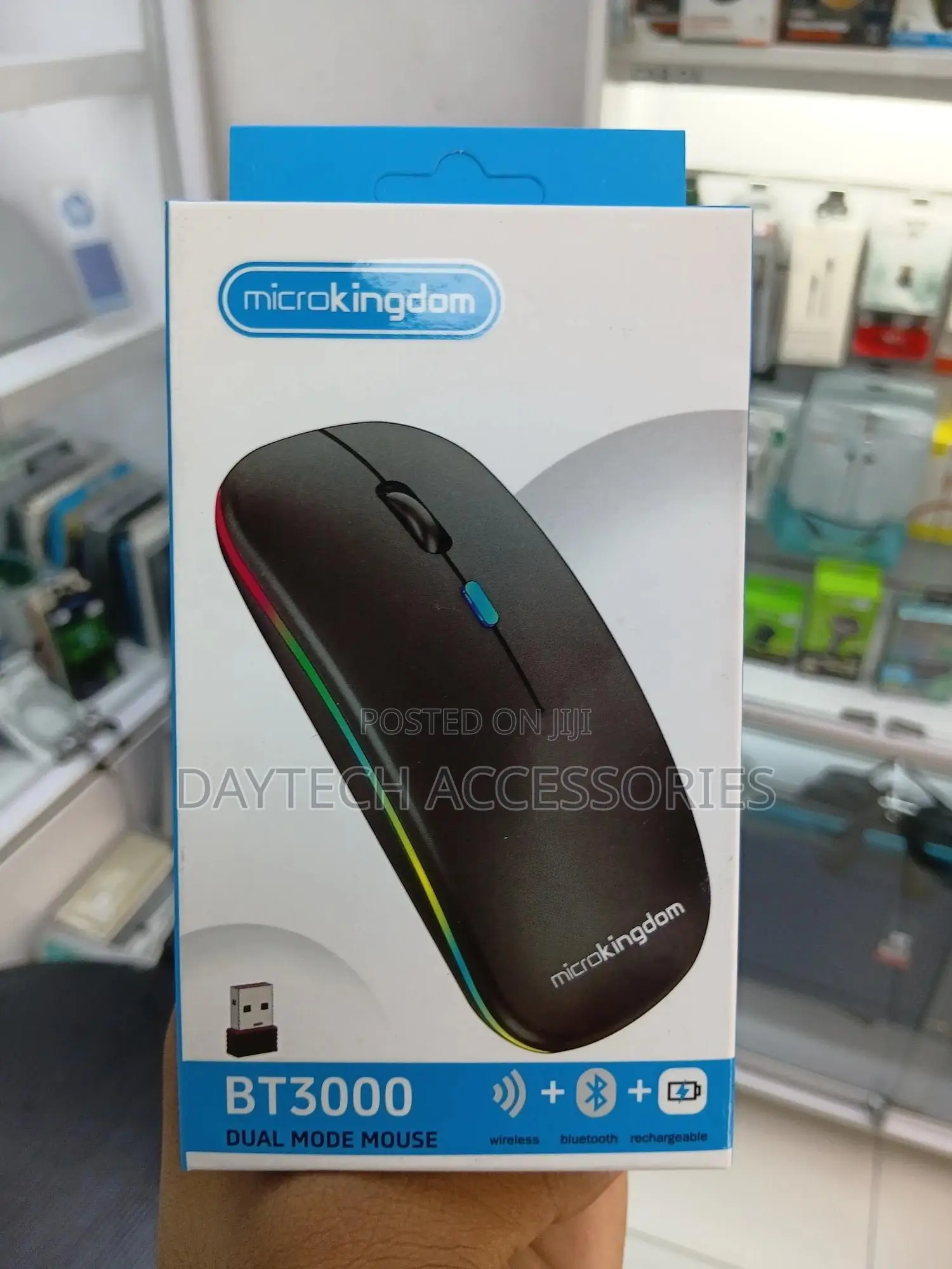 Microkingdom Bt3000 Dual Mode Rechargeable Wireless Mouse in Black.