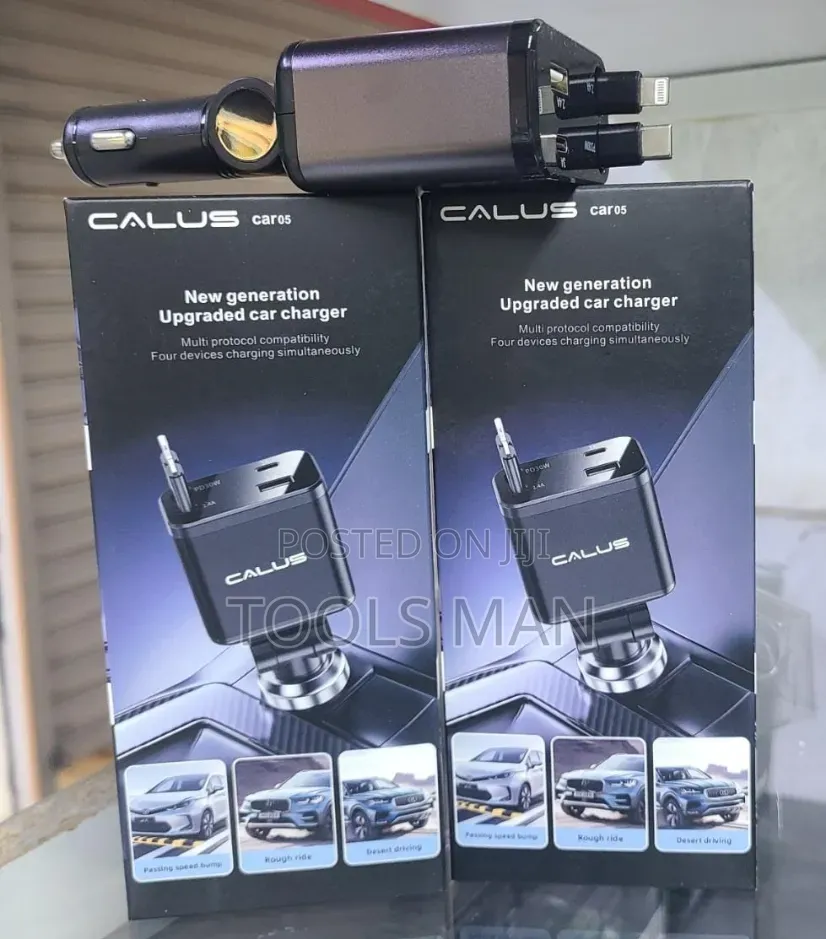 Calus Car05 4-in-1 Fast Car Charger With Built-in Cables.