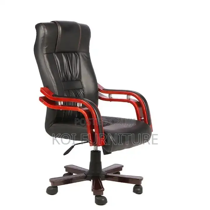Office Chair : Black Faux Leather High-Back Executive Office Chair