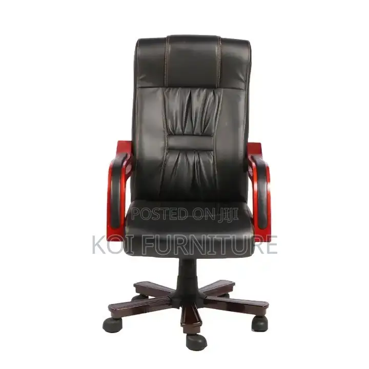 Office Chair : Black Faux Leather High-Back Executive Office Chair