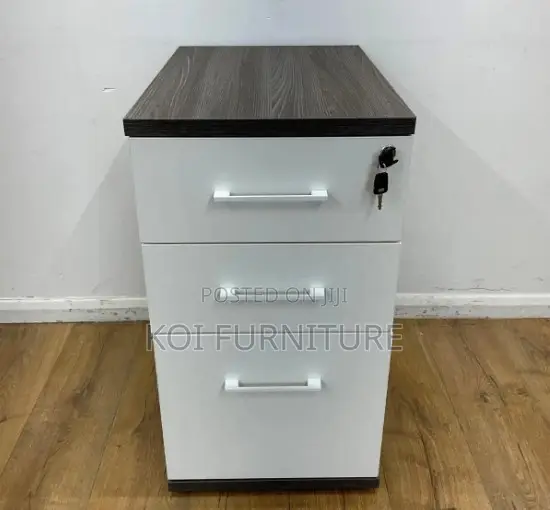 Office Pedestal : Three-drawer Office Pedestal With A Dark Wood Top