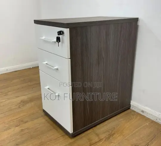 Office Pedestal : Three-drawer Office Pedestal With A Dark Wood Top