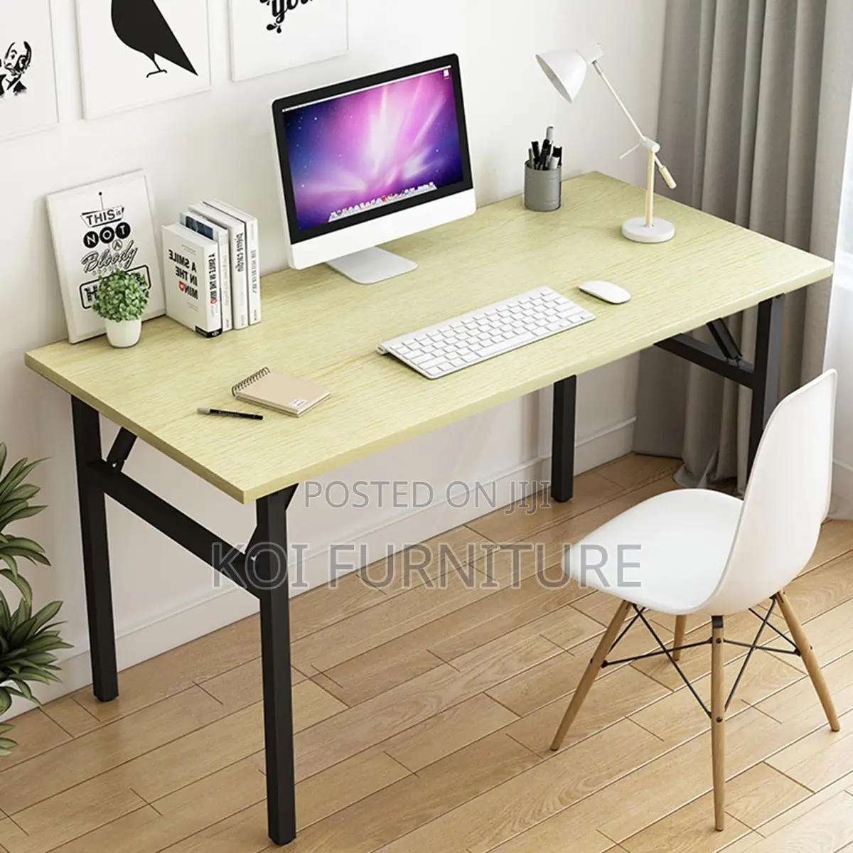 Office Desk : Novashion Folding Desk With a Light Wood-Tone Tabletop