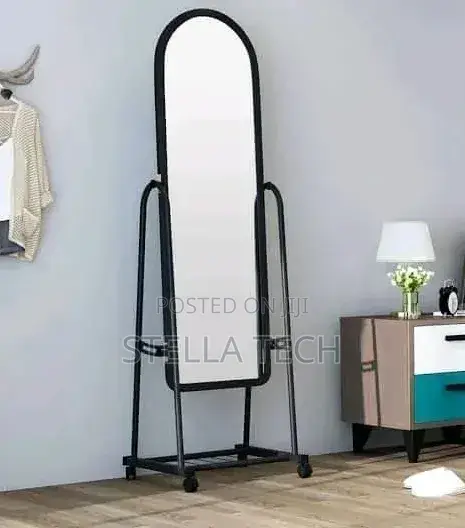 Black Full Length Dressing Mirror With Wheels and Shoes Rack