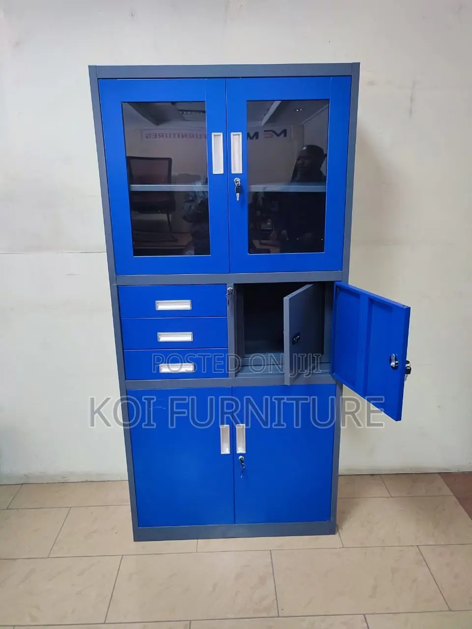 Office Cabinet : Blue and Grey Metallic Office Filing Cabinet