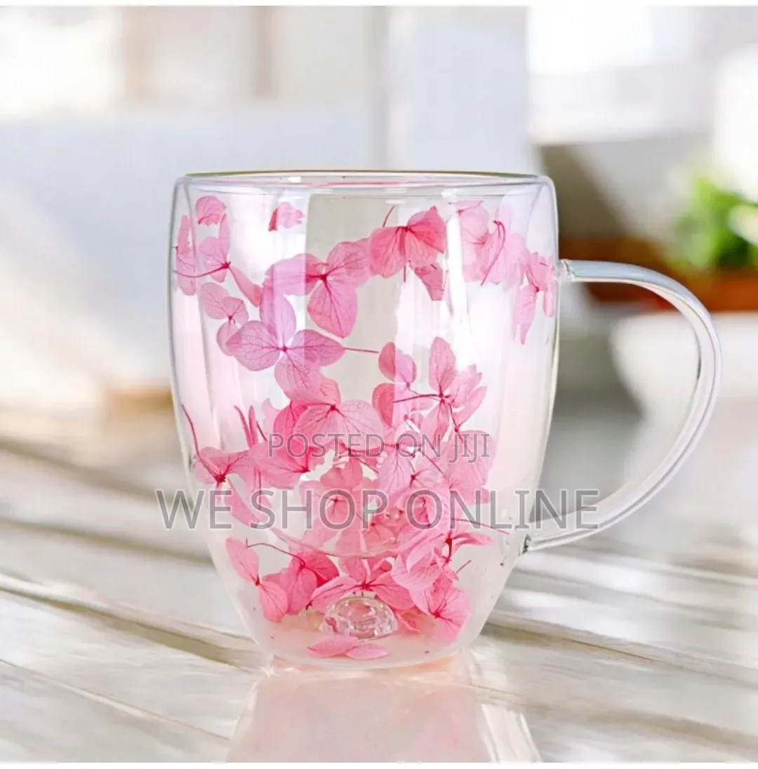 350ml Dried Flower Double Wall Clear Glass Coffee Mug