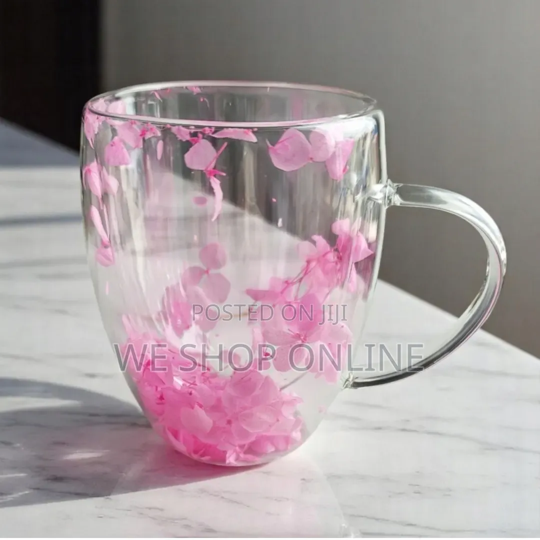 350ml Dried Flower Double Wall Clear Glass Coffee Mug