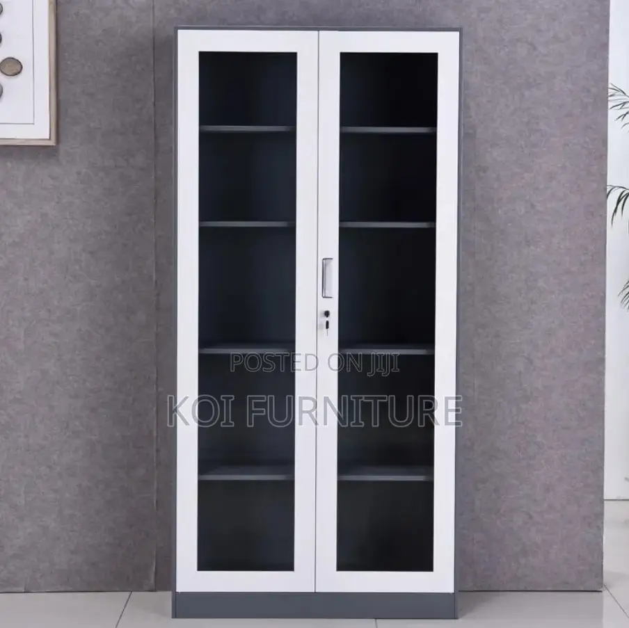 Office Cabinet: Modern Metallic Office Filing Cabinet With Glass Doors