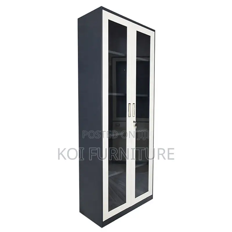 Office Cabinet: Modern Metallic Office Filing Cabinet With Glass Doors