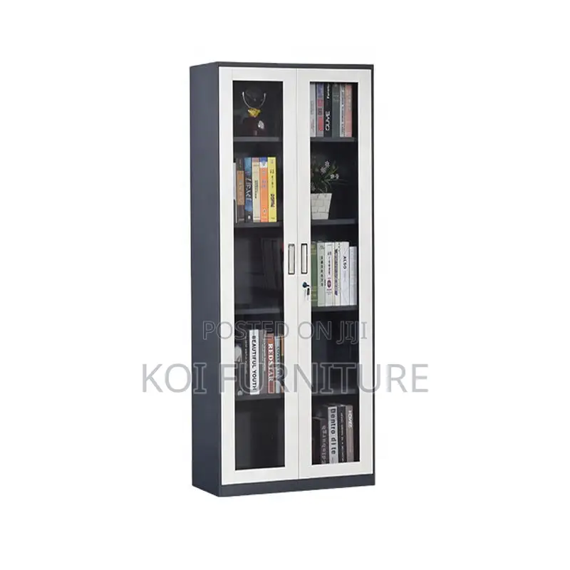 Office Cabinet: Modern Metallic Office Filing Cabinet With Glass Doors