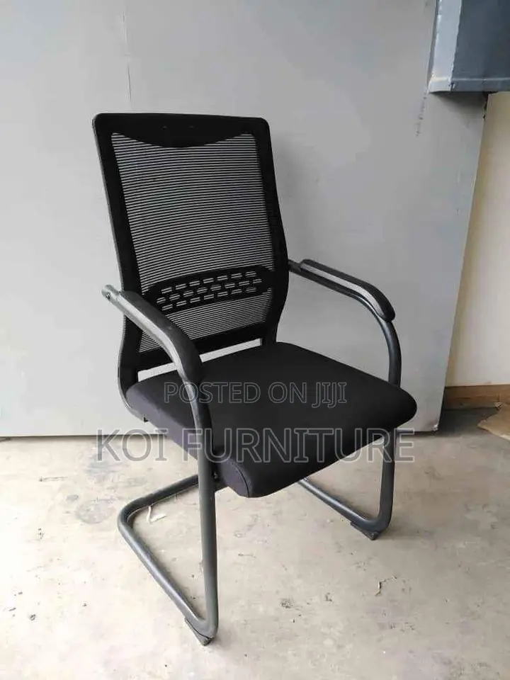 Office Chair :Black Mesh Office Visitor Chair With a Metal Sleigh Base