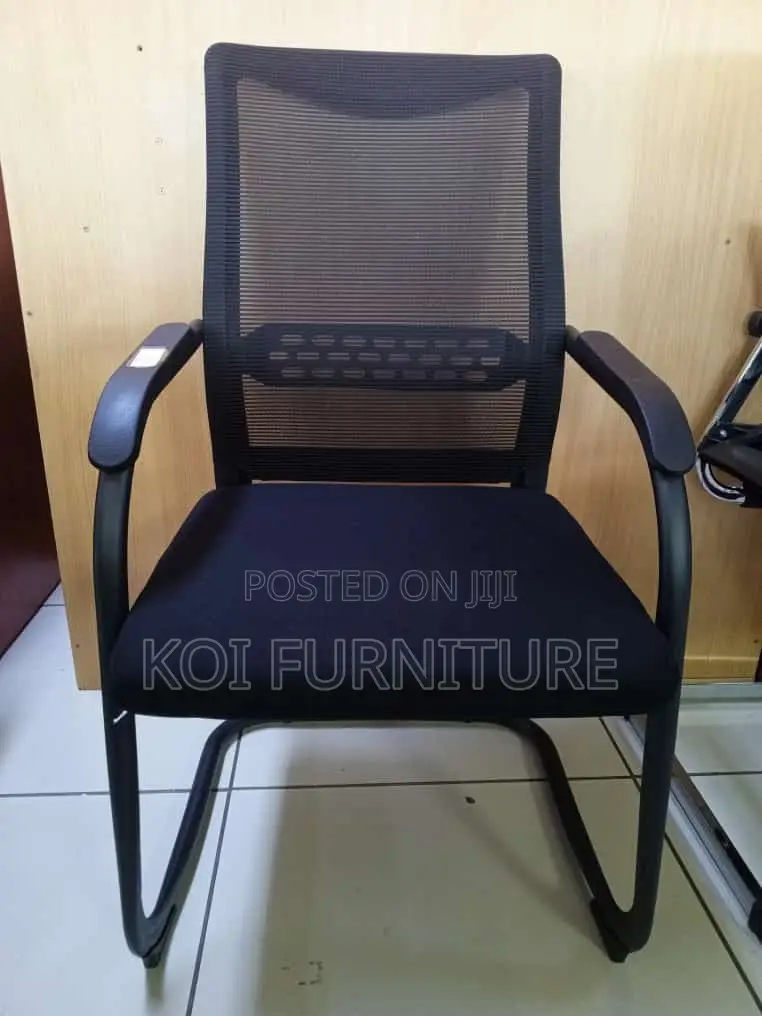 Office Chair :Black Mesh Office Visitor Chair With a Metal Sleigh Base