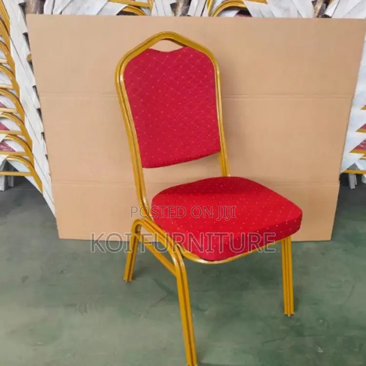 Office Chair : Red And Gold Banquet Chair With A Patterned Seat