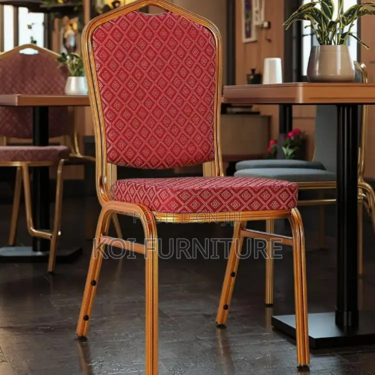 Office Chair : Red And Gold Banquet Chair With A Patterned Seat