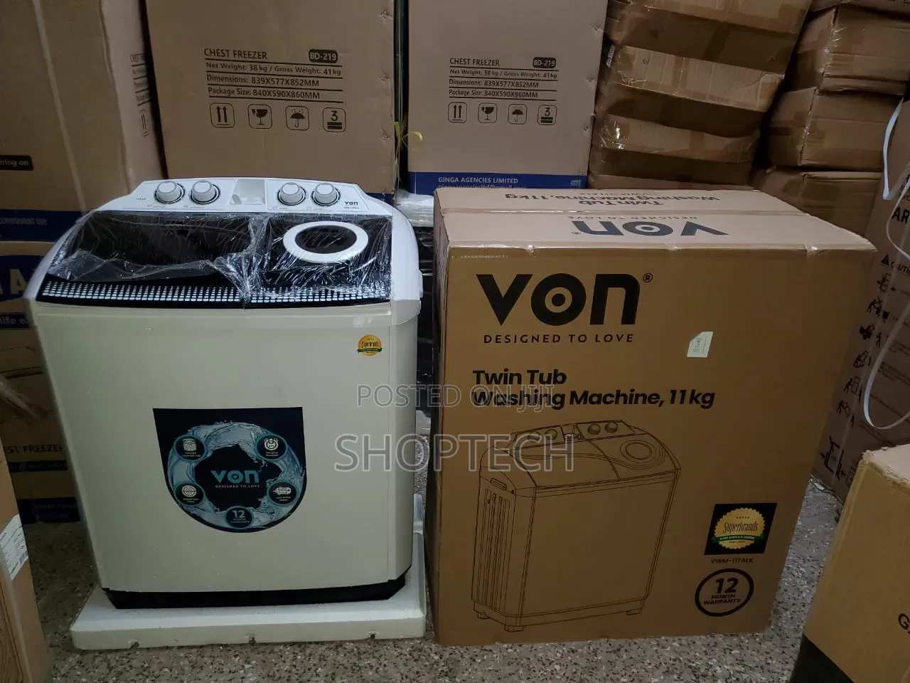 Von 11kgs Twin Tub Washing Machine -White 