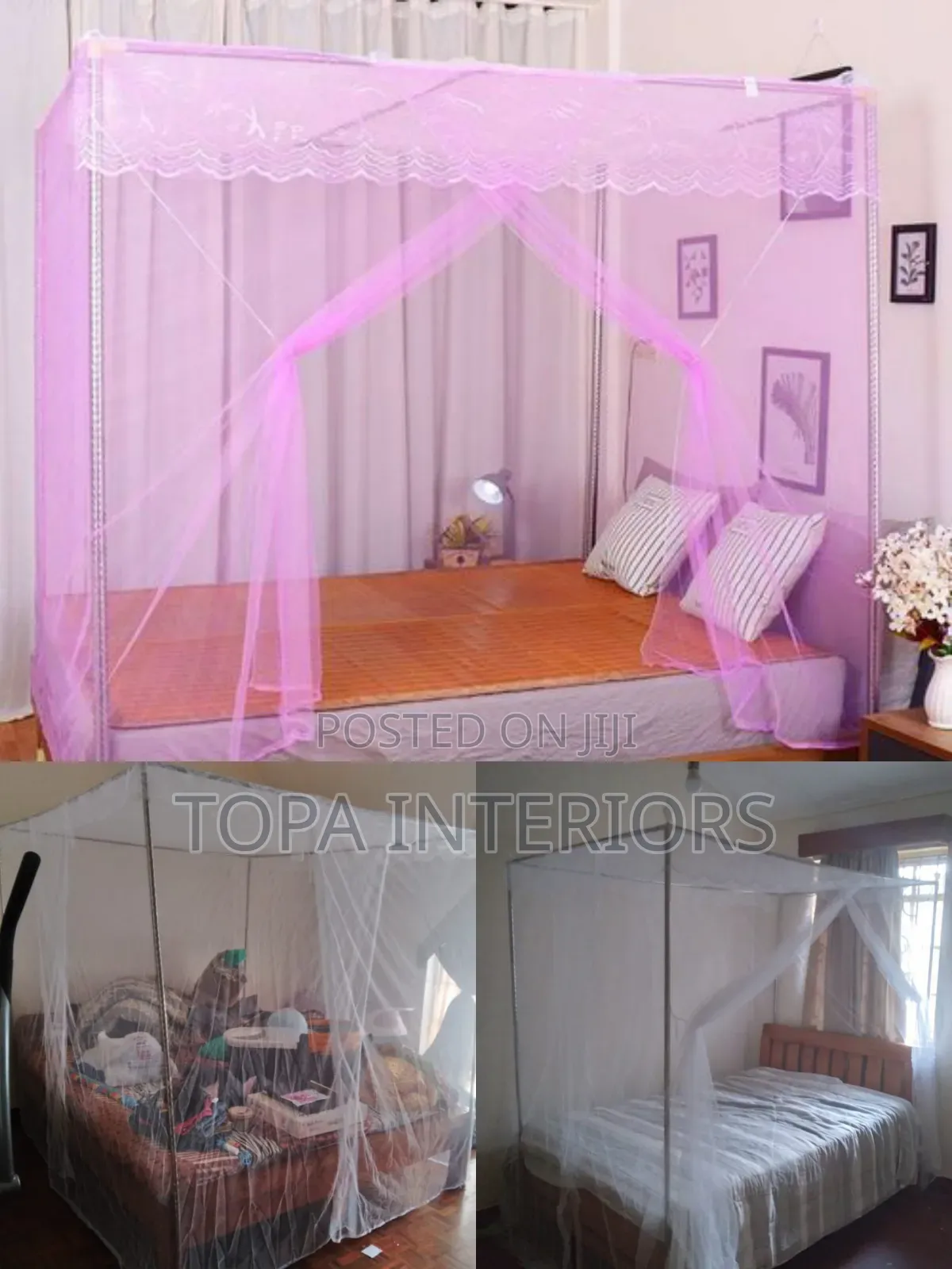 Meshed Bed Mosquito Nets With Four Metallic Stands