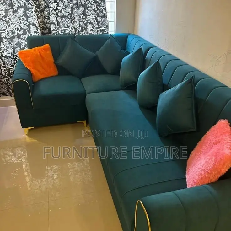 Modern Dark Teal Sectional Sofa With Gold Accents