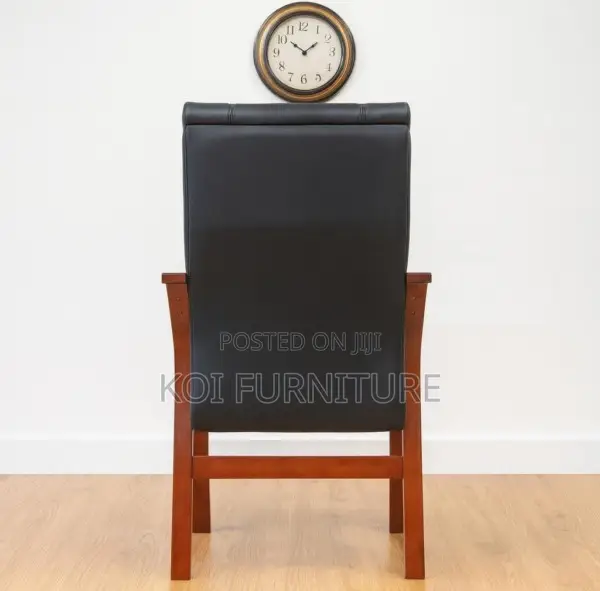 Office Chair : Black Leather Executive Wooden Office Chair