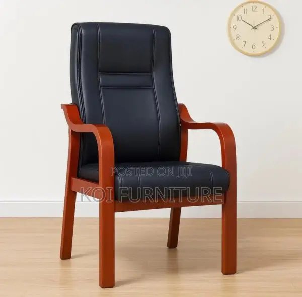 Office Chair : Black Leather Executive Wooden Office Chair