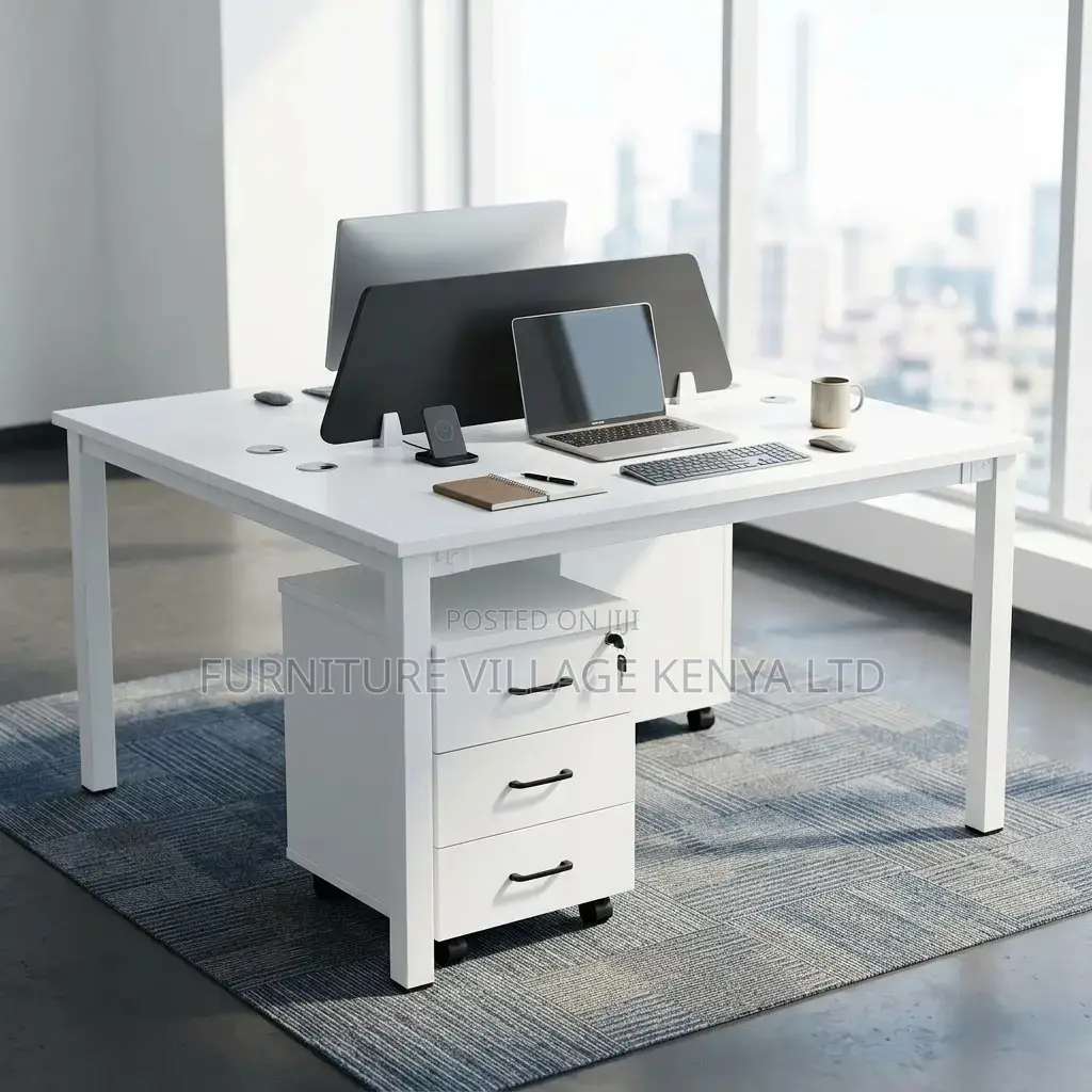 2-Person Imported White Office Workstation Desk